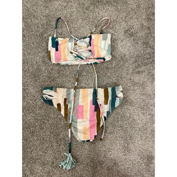 Bikini Lab Bandeau Bikini Swimsuit Top& Cutout Hipster Bottom in Paint Party,S - Picture 4 of 8